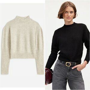 Madewell Sweater M Alpaca Blend Mockneck Puff Sleeve Soft Heather Alabaster